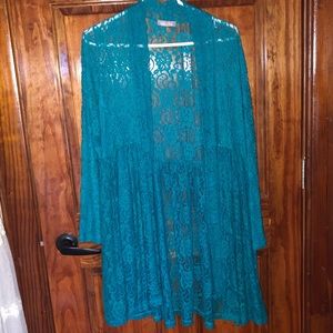 Turquoise Lace Open Cardigan